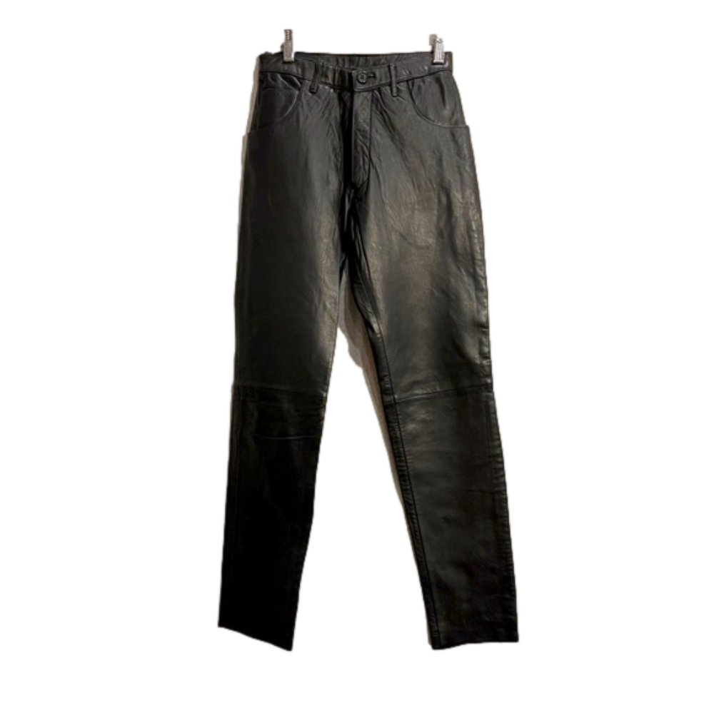 ALBERT DUKE black soft leather pant w/satin lining 5-pocket jean. XS (00)